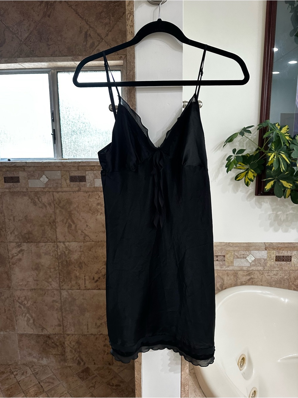 Vintage Victoria’s Secret Black Satin Slip Dress Mini Camisole Lingerie Y2K